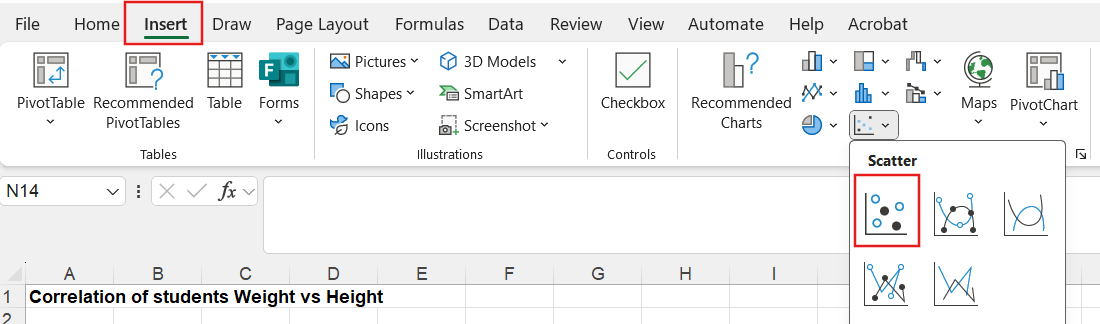 Scatter diagram function in Excel